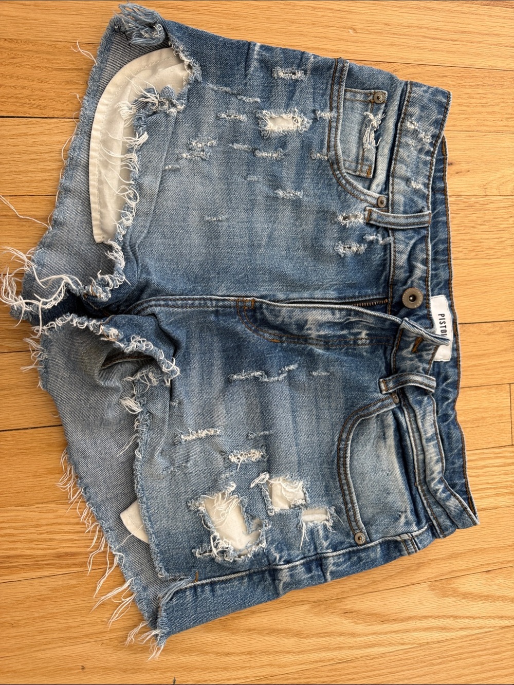 pistola Distressed Frayed Hem Denim Shorts - Blue